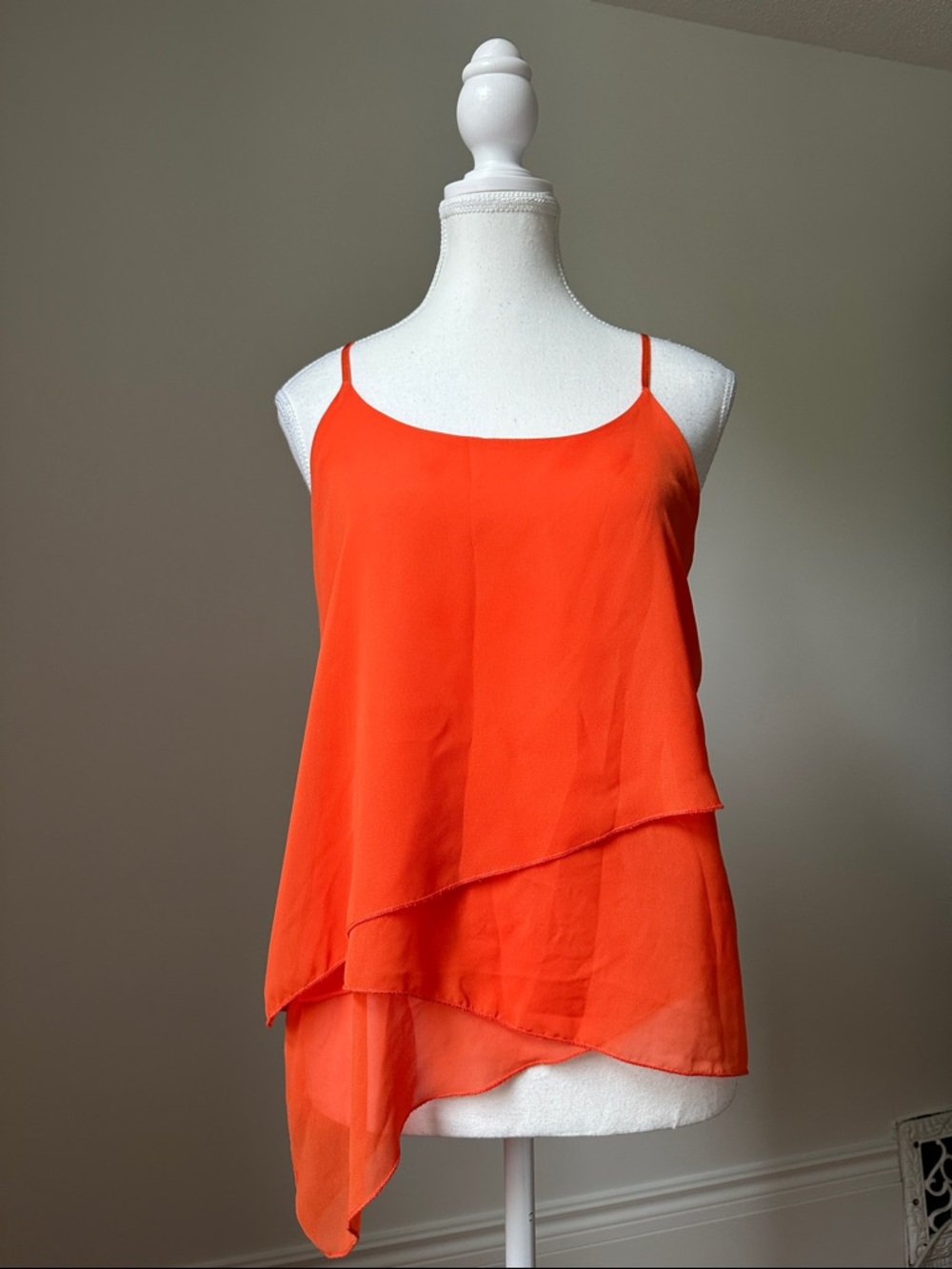 SUZY SHIER Vintage Orange Tiered Asymmetrical Preppy Summer Y2K Tank Top XS